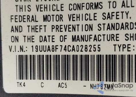 2012 Acura Tl 3.5 from USA, damaged, VIN 19UUA8F74CA028255